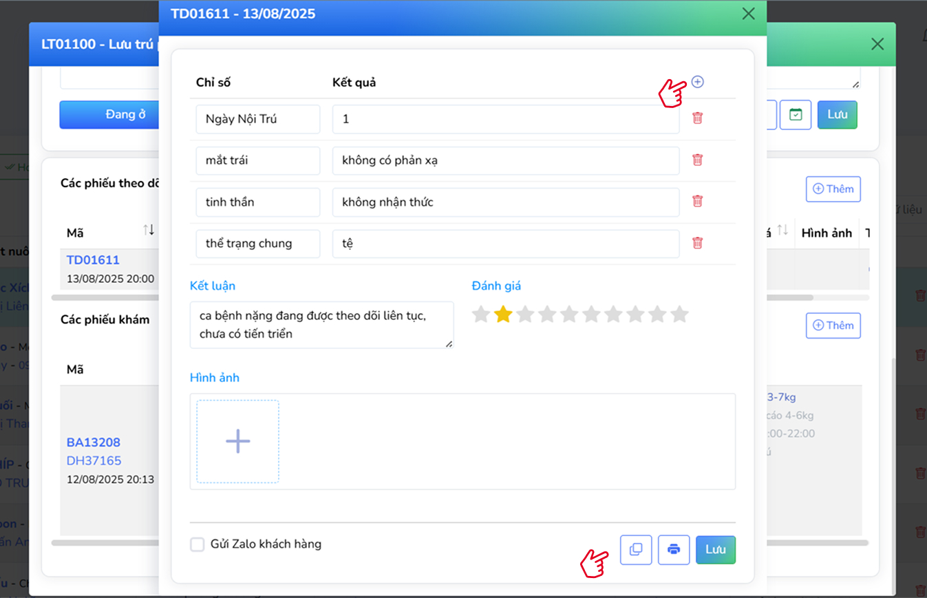 Thêm phiếu theo dõi trong quá trình lưu trú