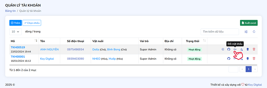 Chọn tài khoản của bạn hoặc tài khoản cần tạo/đổi mật khẩu