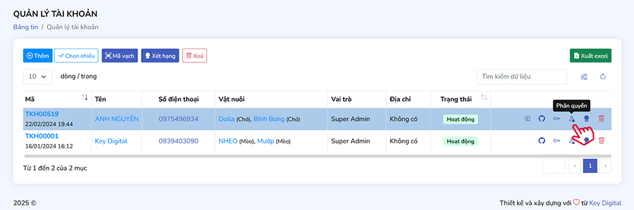 Chọn biểu tượng phân quyền