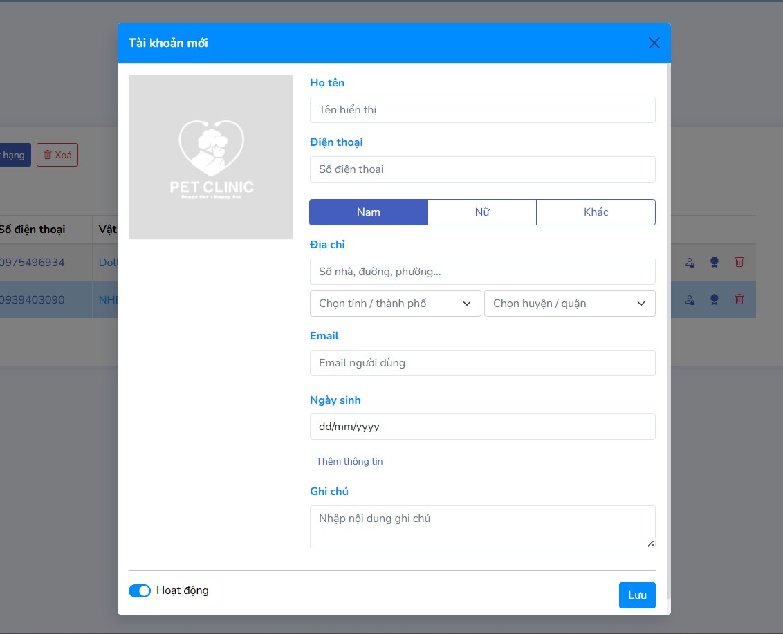 Tạo tài khoản mới