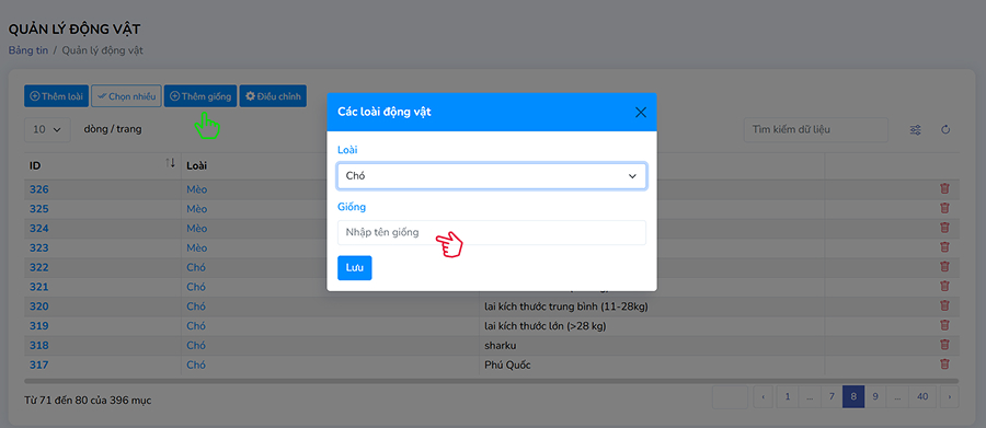 Thêm giống động vật