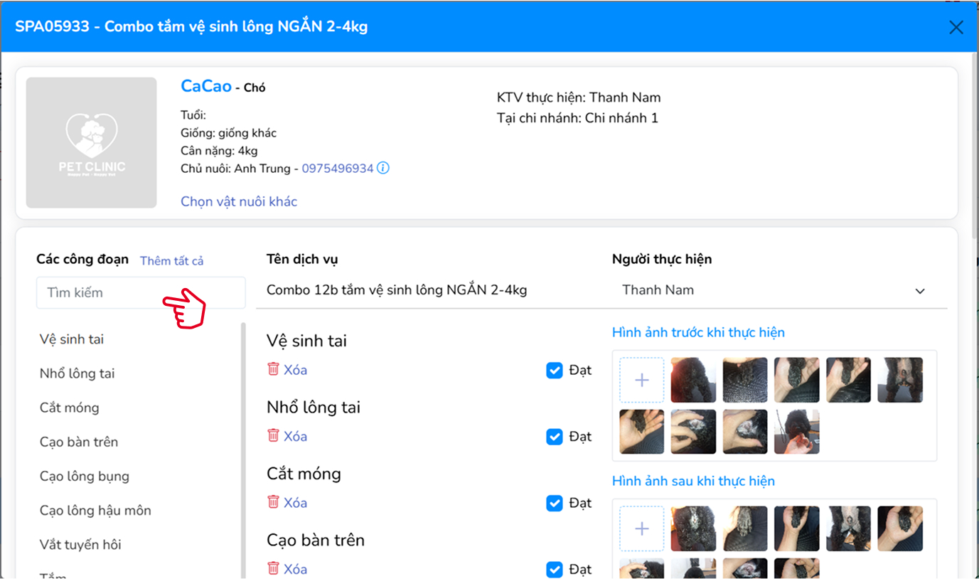Chi tiết phiếu làm đẹp