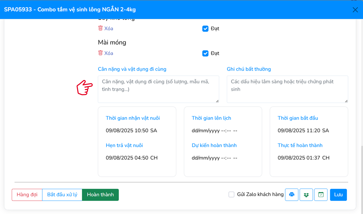Thông tin bổ sung và thao tác