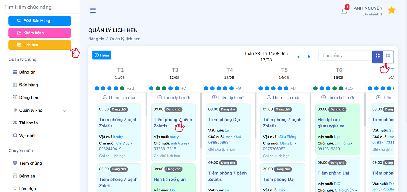 Giao diện lịch hẹn