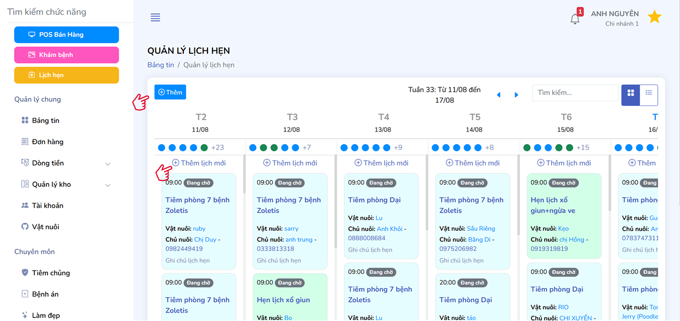 Thêm lịch mới  trong danh sách