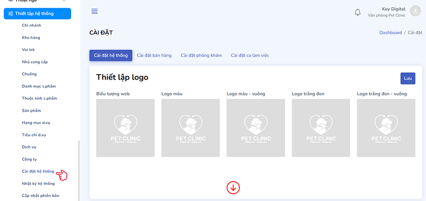 Vị trí mục thiết lập thông tin công ty