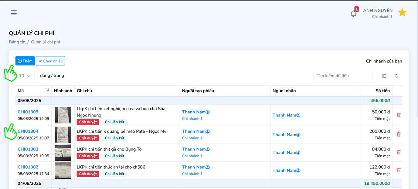 Mở form thêm hoặc chỉnh sửa phiếu chi