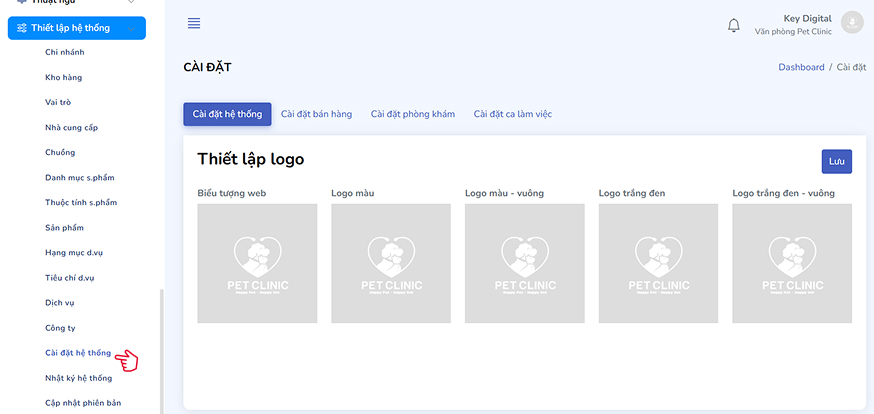 Giao diện thiết lập logo