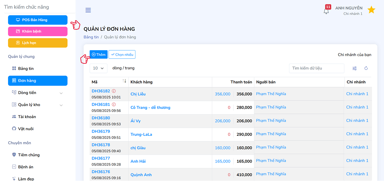 Thêm đơn hàng từ quản lý đơn hàng