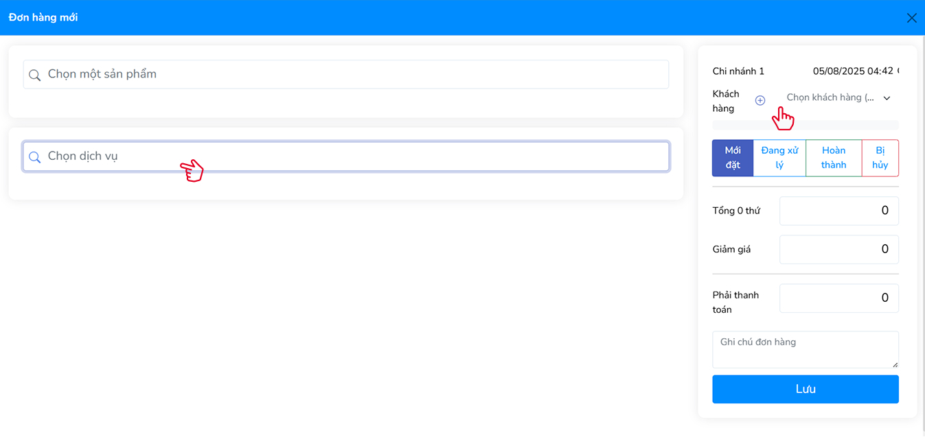 Chọn vào ô thêm dịch vụ