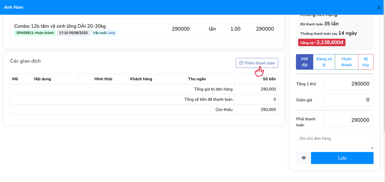 Thanh toán từ chi tiết đơn hàng