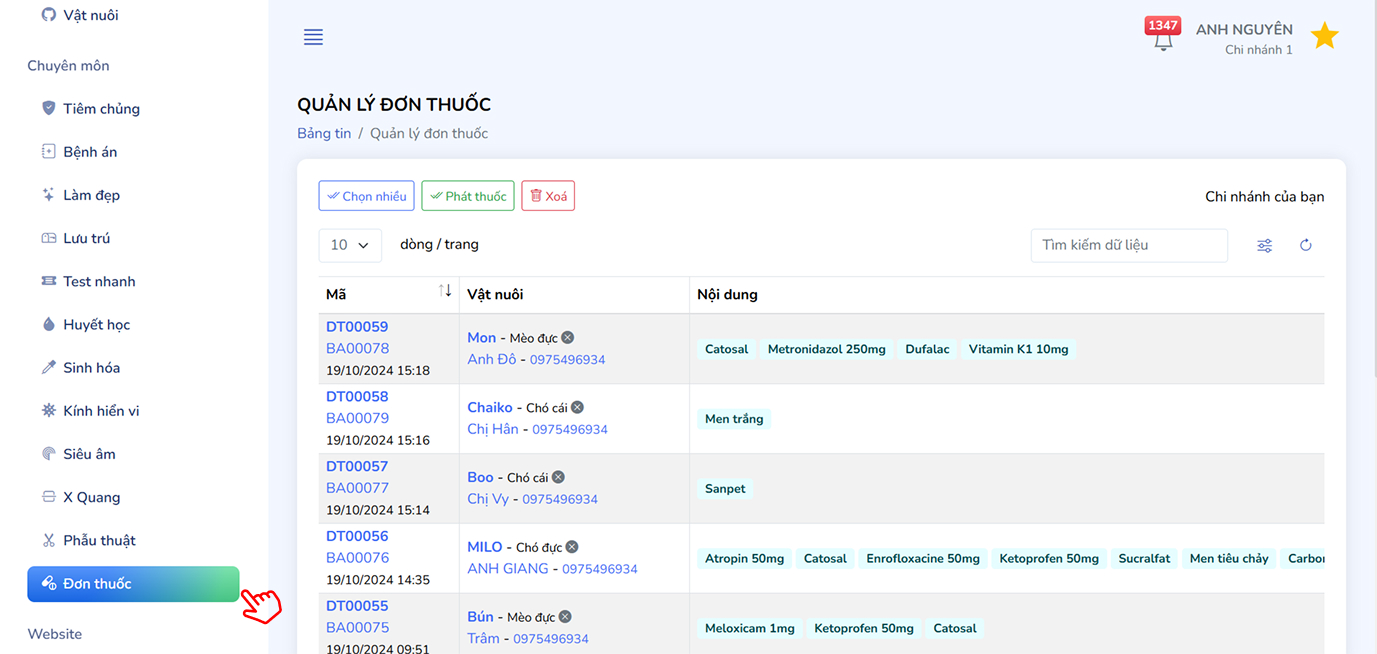 Truy cập danh sách đơn thuốc