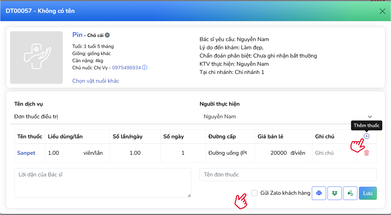 Thực hiện hoặc cập nhật đơn thuốc