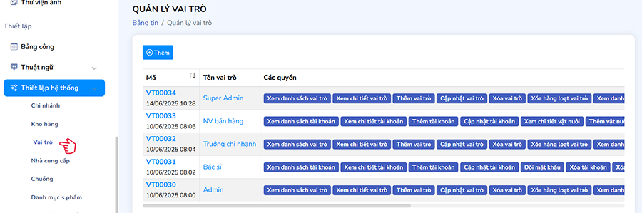 Danh sách vai trò hệ thống