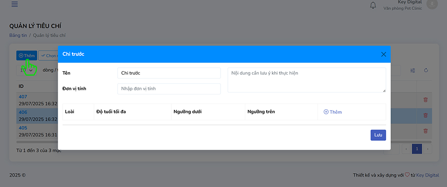 Thêm tiêu chí dịch vụ mới