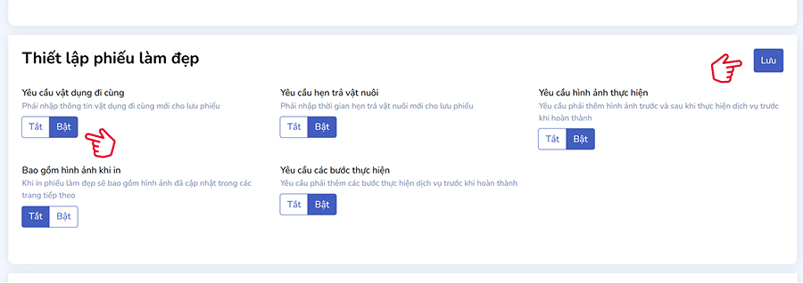 Thiết lập phiếu làm đẹp