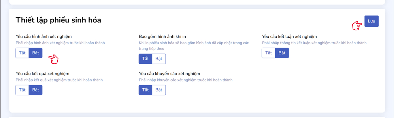 Thiết lập phiếu sinh hóa