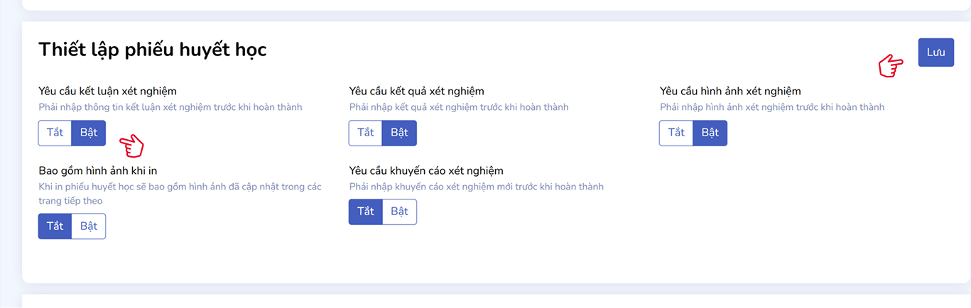 Thiết lập phiếu huyết học