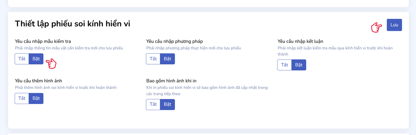 Thiết lập phiếu soi kính hiển vi