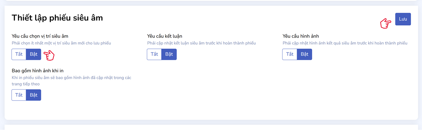 Thiết lập phiếu siêu âm