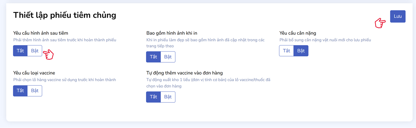 Thiết lập phiếu tiêm chủng