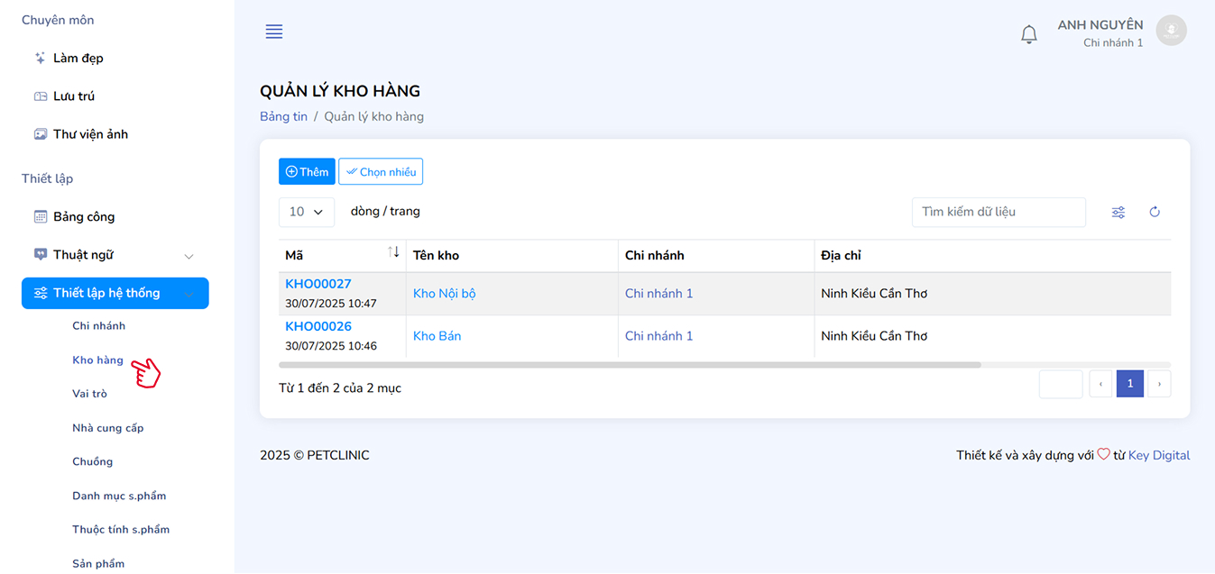 Truy cập quản lý kho hàng