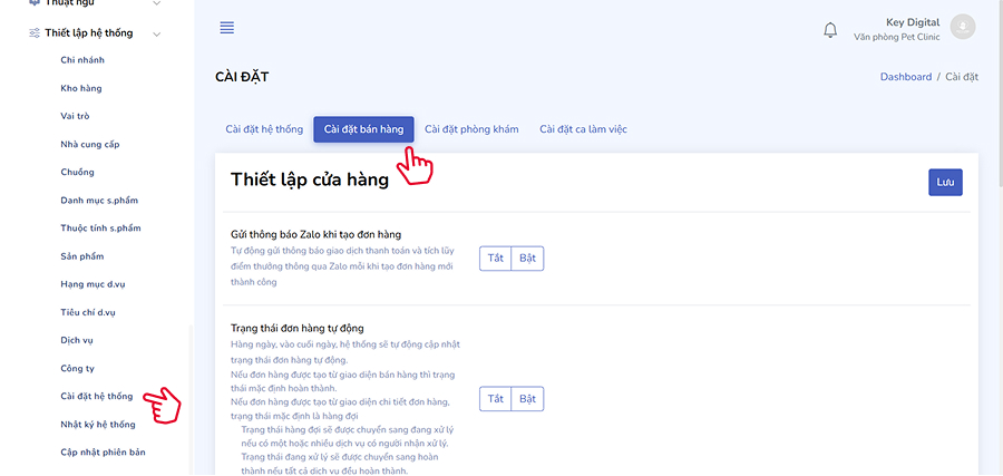 Truy cập cài đặt cửa hàng