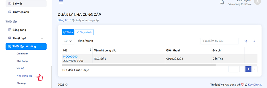 Danh sách nhà cung cấp