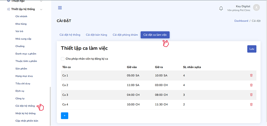 Danh sách ca làm việc