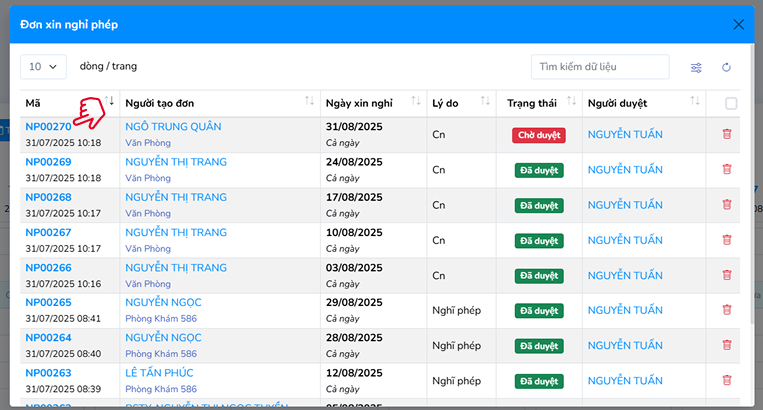 Chi tiết đơn nghỉ phép