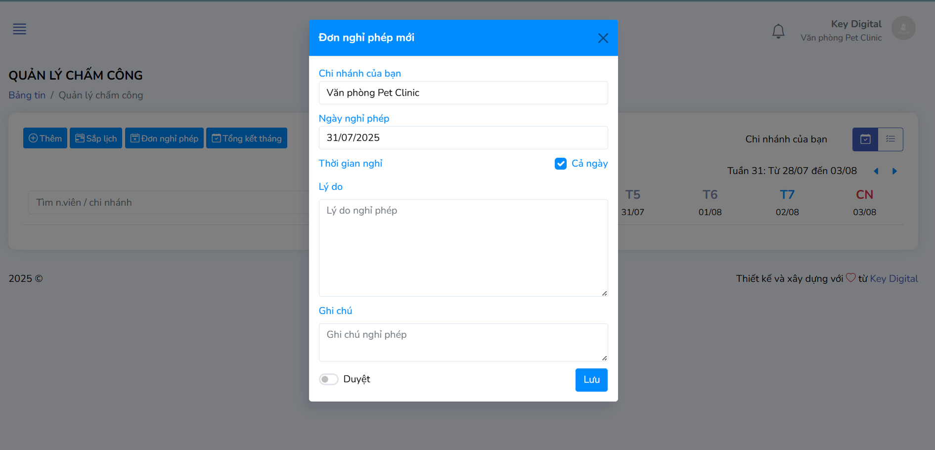 Đăng ký đơn nghỉ phép