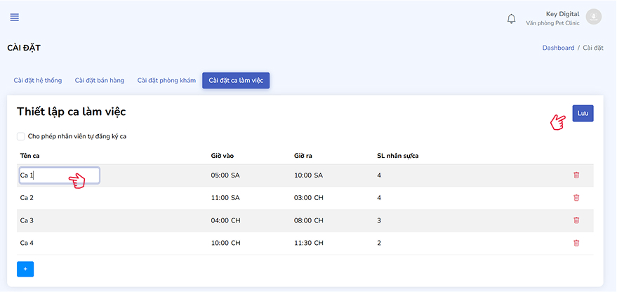 Chỉnh sửa ca làm việc