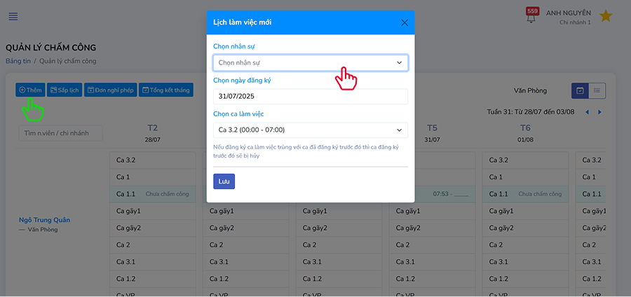 Sắp lịch đơn lẻ cho nhân sự