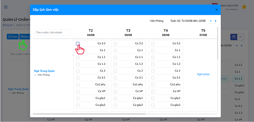 Sắp lịch hàng loạt cho chi nhánh
