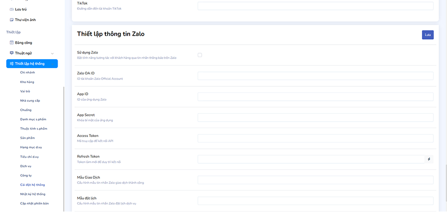 Thiết lập Zalo OA